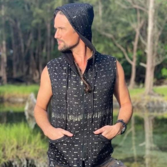 Men's Silk Sari Sleeveless Hoodie